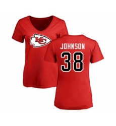 Football Women's Kansas City Chiefs #38 Dontae Johnson Red Name & Number Logo Slim Fit T-Shirt