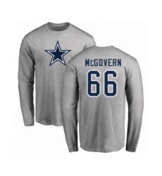 Football Dallas Cowboys #66 Connor McGovern Ash Name & Number Logo Long Sleeve T-Shirt