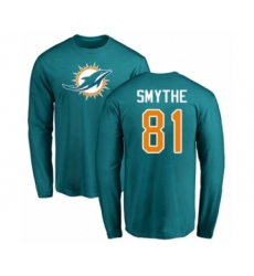 Football Miami Dolphins #81 Durham Smythe Aqua Green Name & Number Logo Long Sleeve T-Shirt