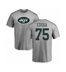 Football New York Jets #75 Chuma Edoga Ash Name & Number Logo T-Shirt