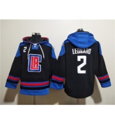 Men's Los Angeles Clippers #2 Kawhi Leonard Black Blue Lace-Up Pullover Hoodie