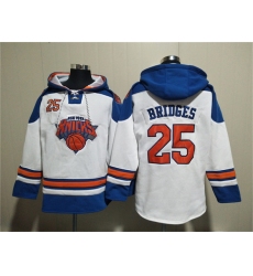 Men's New Yok Knicks #25 Mikal Bridges White Lace-Up Pullover Hoodie