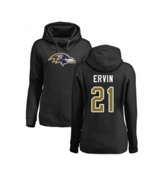 Football Women's Baltimore Ravens #21 Tyler Ervin Black Name & Number Logo Pullover Hoodie