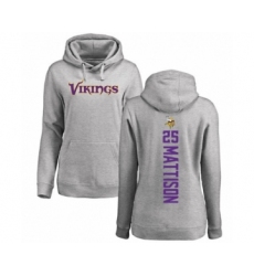 Football Women's Minnesota Vikings #25 Alexander Mattison Ash Backer Pullover Hoodie