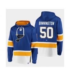 Men St. Louis Blues #50 Jordan Binnington Blue Ageless Must-Have Lace-Up Pullover Hoodie