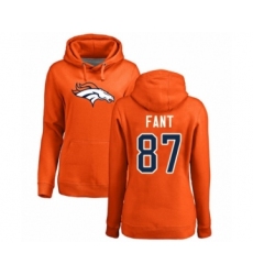 Football Women's Denver Broncos #87 Noah Fant Orange Name & Number Logo Pullover Hoodie
