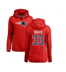 Football Women's New England Patriots #33 Kevin Faulk Red Name & Number Logo Pullover Hoodie