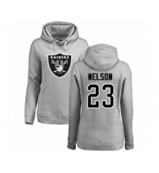 Football Women's Oakland Raiders #23 Nick Nelson Ash Name & Number Logo Pullover Hoodie