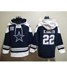 Men's Dallas Cowboys #22 Emmitt Smith Navy Blue Ageless Must Have Lace Up Pullover Hoodie