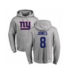 Football New York Giants #8 Daniel Jones Ash Name & Number Logo Pullover Hoodie