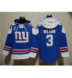 Men's New York Giants #3 Russell Wilson Blue Ageless Must-Have Lace-Up Pullover Hoodie