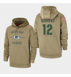 Men's Green Bay Packers #12 Aaron Rodgers 2019 Salute to Service Sideline Therma Pullover Hoodie - Tan