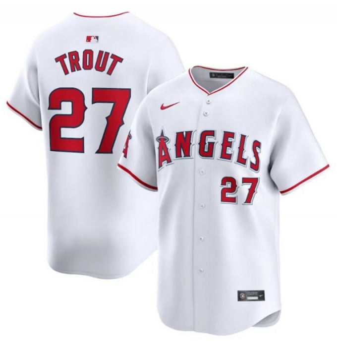 Men's Los Angeles Angels #27 Mike Trout White Home Limited Baseball Stitched Jersey