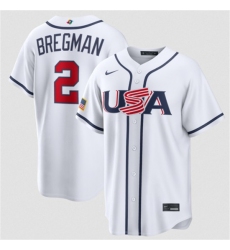 Men's USA Baseball #2 Alex Bregman White 2026 World Baseball Classic Home Stadium Stitched Jersey