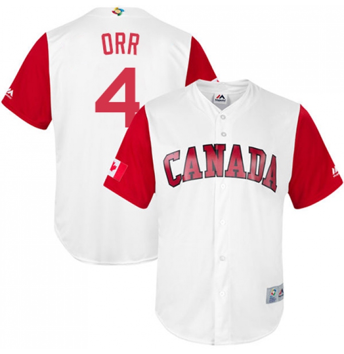 Men's Canada Baseball Majestic #4 Pete Orr White 2017 World Baseball Classic Replica Team Jersey