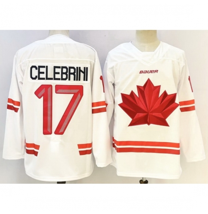 Men's Canada Hockey #17 Macklin Celebrini White Stitched Jersey
