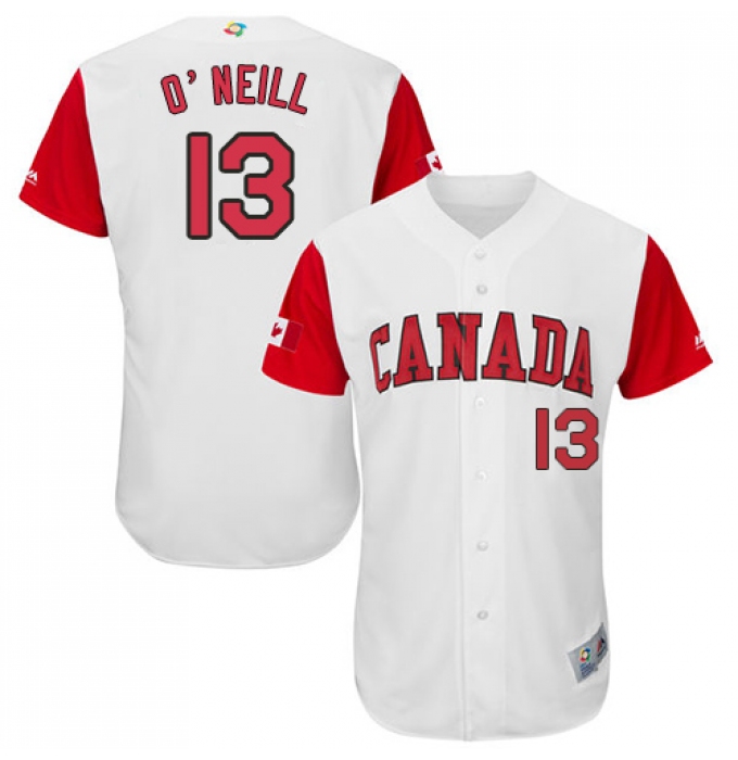 Men's Canada Baseball Majestic #13 Tyler O'Neill White 2017 World Baseball Classic Authentic Team Jersey