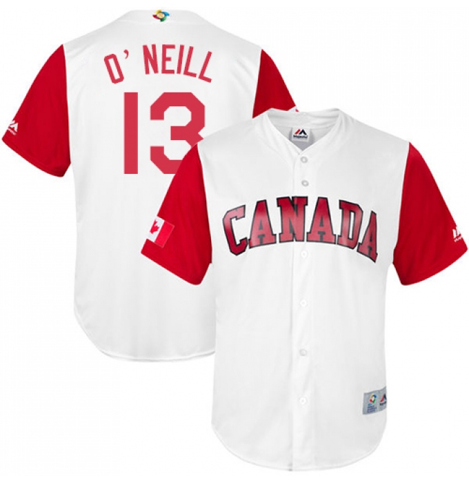 Men's Canada Baseball Majestic #13 Tyler O'Neill White 2017 World Baseball Classic Replica Team Jersey