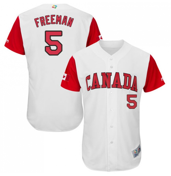 Men's Canada Baseball Majestic #5 Freddie Freeman White 2017 World Baseball Classic Authentic Team Jersey