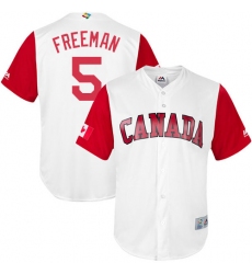 Men's Canada Baseball Majestic #5 Freddie Freeman White 2017 World Baseball Classic Replica Team Jersey