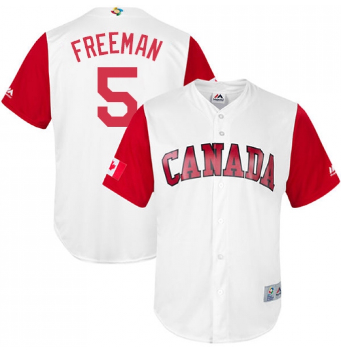 Men's Canada Baseball Majestic #5 Freddie Freeman White 2017 World Baseball Classic Replica Team Jersey