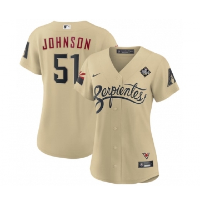 Women's Arizona Diamondbacks #51 Randy Johnson Gold 2023 World Series City Connect Stitched Baseball Jersey