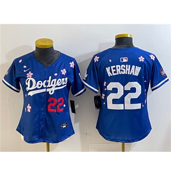 Women's Los Angeles Dodgers #22 Clayton Kershaw Royal 2025 Tokyo Series Limited Stitched Baseball Jersey(Run Small)