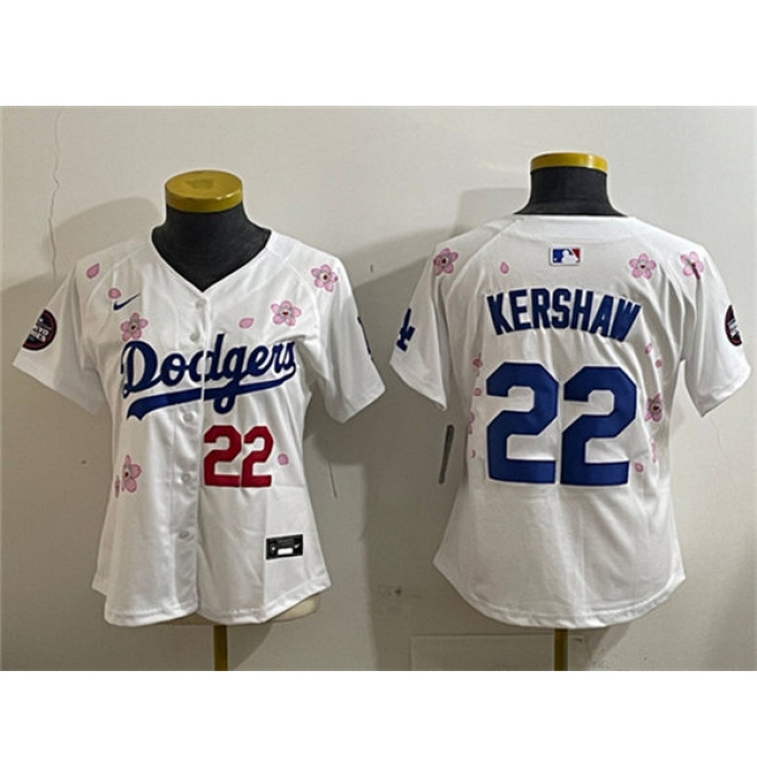 Women's Los Angeles Dodgers #22 Clayton Kershaw White 2025 Tokyo Series Limited Stitched Baseball Jersey(Run Small)