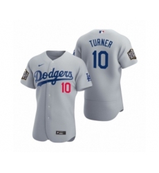 Men's Los Angeles Dodgers #10 Justin Turner Nike Gray 2020 World Series Authentic Jersey
