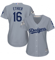 Women's Majestic Los Angeles Dodgers #16 Andre Ethier Replica Grey Road 2017 World Series Bound Cool Base MLB Jersey