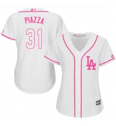 Women's Majestic Los Angeles Dodgers #31 Mike Piazza Authentic White Fashion Cool Base MLB Jersey