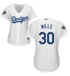 Women's Majestic Los Angeles Dodgers #30 Maury Wills Authentic White Home Cool Base 2018 World Series MLB Jersey