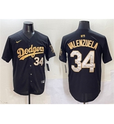 Men's Los Angeles Dodgers #34 Fernando Valenzuela Black Gold Limited Stitched Baseball Jersey