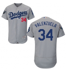 Men's Majestic Los Angeles Dodgers #34 Fernando Valenzuela Gray Alternate Flex Base Authentic Collection 2018 World Series MLB Jersey
