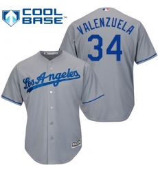 Youth Majestic Los Angeles Dodgers #34 Fernando Valenzuela Replica Grey Road Cool Base MLB Jersey