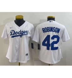 Women's Los Angeles Dodgers #42 Jackie Robinson White Stitched MLB Cool Base Nike Jersey