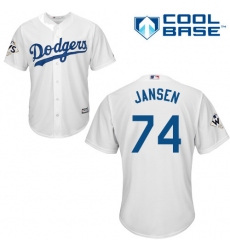 Youth Majestic Los Angeles Dodgers #74 Kenley Jansen Authentic White Home 2017 World Series Bound Cool Base MLB Jersey
