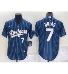 Men's Los Angeles Dodgers #7 Julio Urias Number Navy Blue Pinstripe Stitched MLB Cool Base Nike Jersey