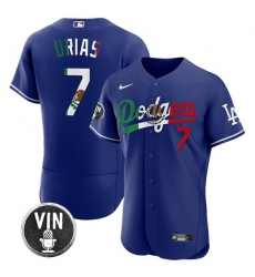 Men's Los Angeles Dodgers #7 Julio Urias Royal Mexico Special Vin Scully Flex Base Stitched Baseball Jersey
