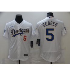 Men's Nike Los Angeles Dodgers #5 Corey Seager White World Series Champions Authentic Jersey