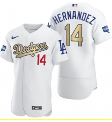 Men's Los Angeles Dodgers #14 Enrique Hernandez Olive Gold 2020 World Series Champions Authentic Jersey