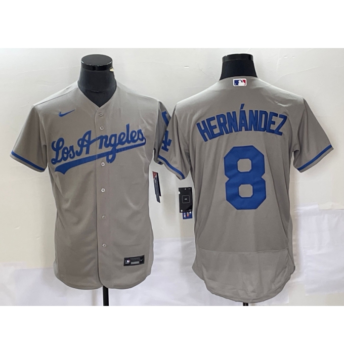 Men's Nike Los Angeles Dodgers #8 Enrique Hernandez Gray Home Replica Player Jersey
