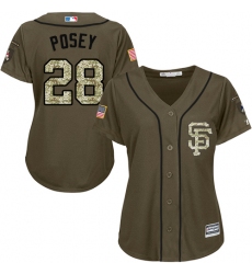 Women's Majestic San Francisco Giants #28 Buster Posey Authentic Green Salute to Service MLB Jersey