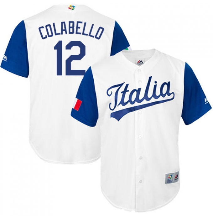 Men's Italy Baseball Majestic #12 Chris Colabello White 2017 World Baseball Classic Replica Team Jersey