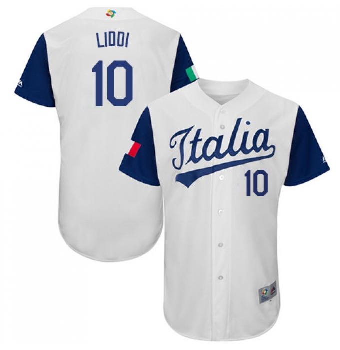 Men's Italy Baseball Majestic #10 Alex Liddi White 2017 World Baseball Classic Authentic Team Jersey