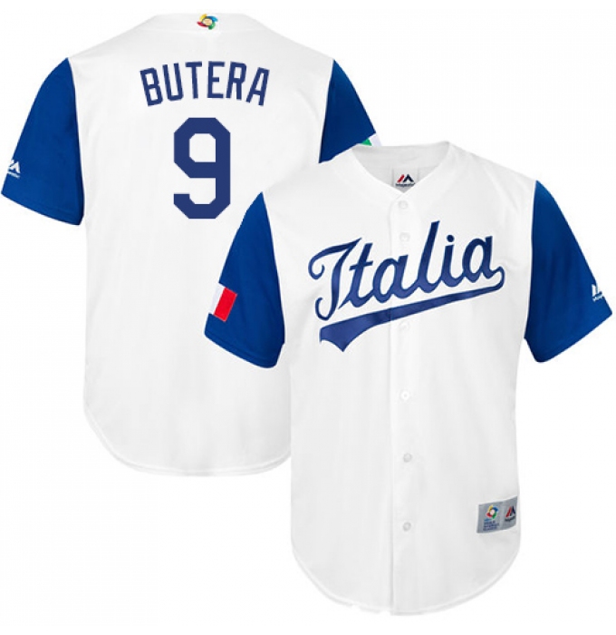 Men's Italy Baseball Majestic #9 Drew Butera White 2017 World Baseball Classic Replica Team Jersey