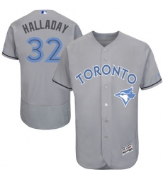 Men's Majestic Toronto Blue Jays #32 Roy Halladay Authentic Gray 2016 Father's Day Fashion Flex Base MLB Jersey