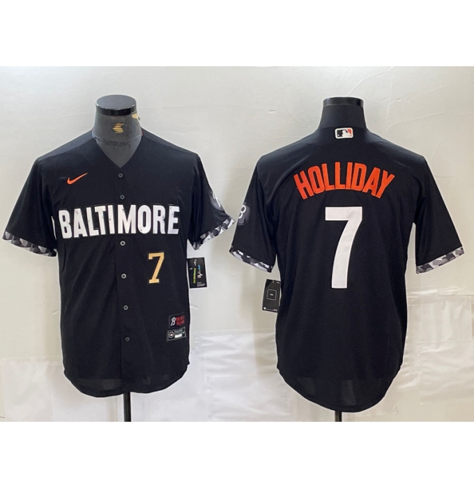 Men's Baltimore Orioles #7 Jackson Holliday Number Black 2023 City Connect Cool Base Stitched Jersey