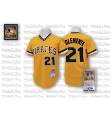 Men's Mitchell and Ness Pittsburgh Pirates #21 Roberto Clemente Authentic Gold Throwback MLB Jersey