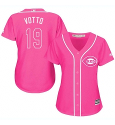 Women's Majestic Cincinnati Reds #19 Joey Votto Replica Pink Fashion Cool Base MLB Jersey